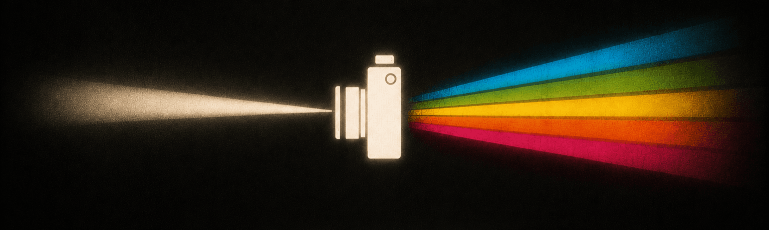 A beam of light enters a camera and disperses into a rainbow spectrum — Athena.
